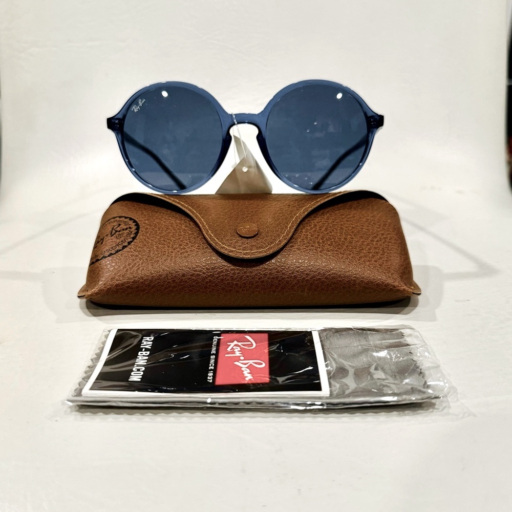 Ray Ban Blue Grey Round Sunglasses Full Rim Acetate UNISEX NEW with Complete Kit